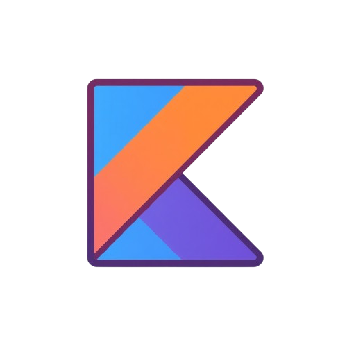 A stylized geometric letter K icon with blue, orange, and purple color blocks on a white background.